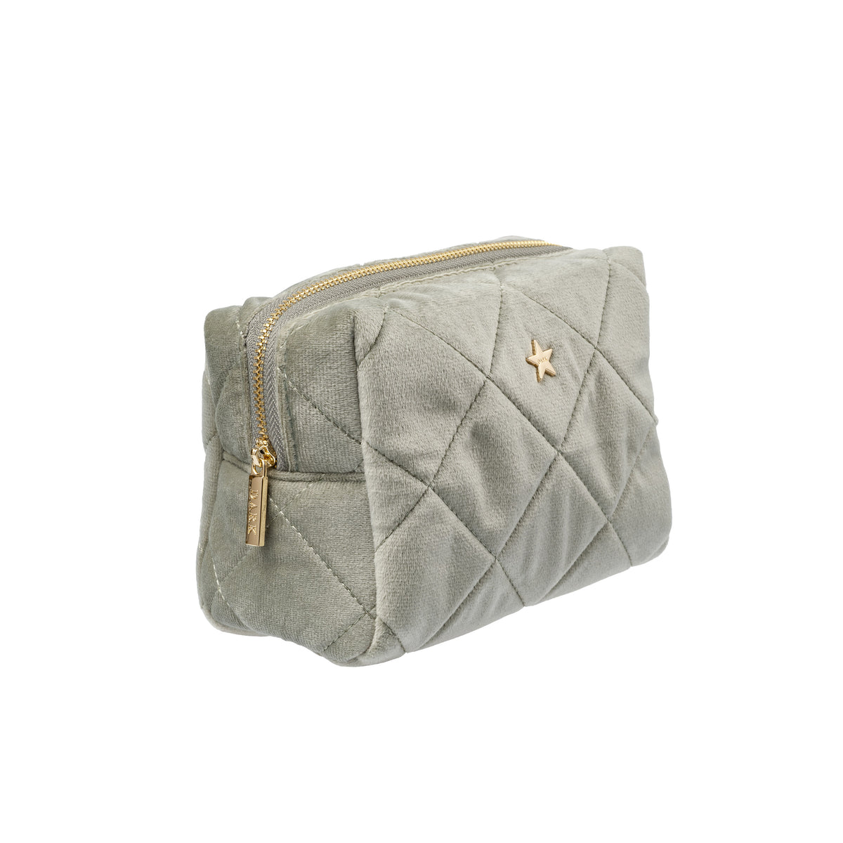 VELVET SQUARE QUILTED MAKE-UP POUCH SMALL MILIEU GREEN