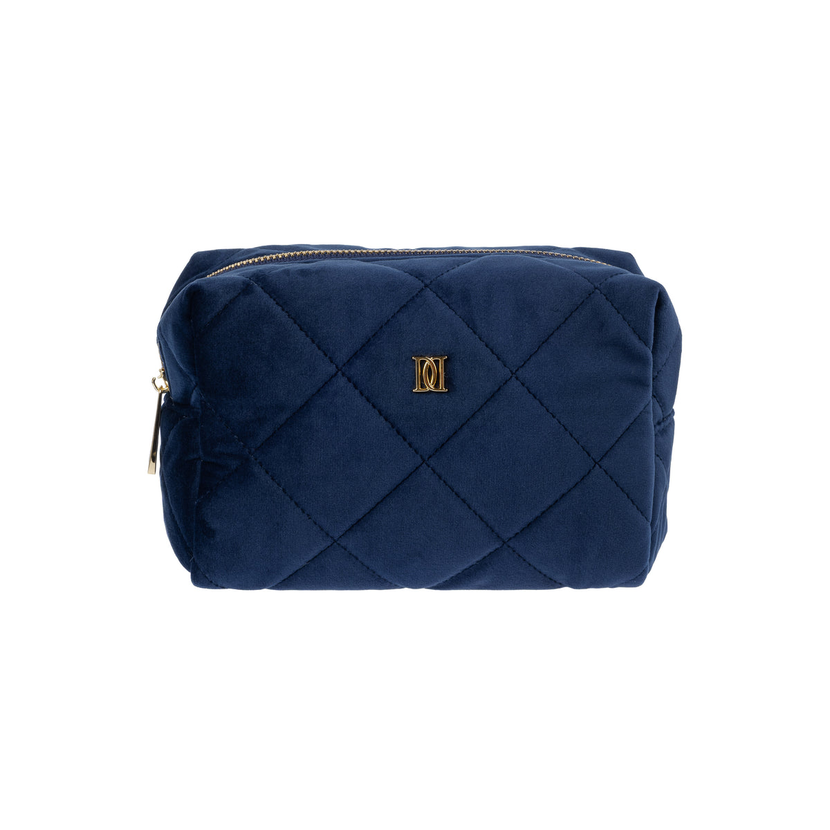 VELVET SQUARE QUILTED MAKE-UP POUCH SMALL NAVY BLUE