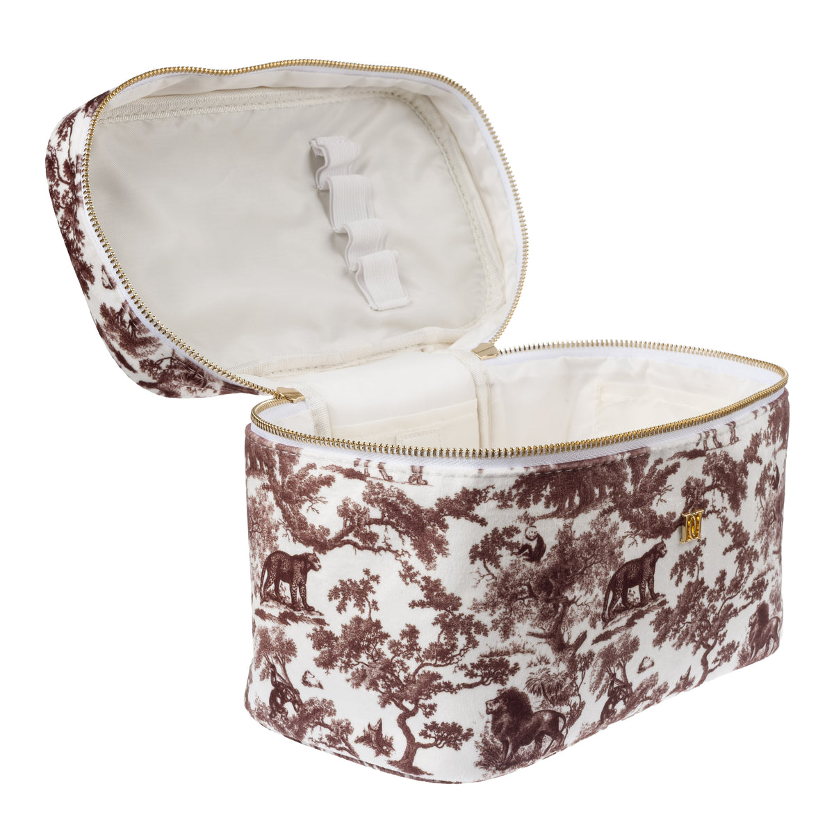 VELVET VANITY BAG LARGE CHOCOLATE BROWN SAVANNAH PATTERN