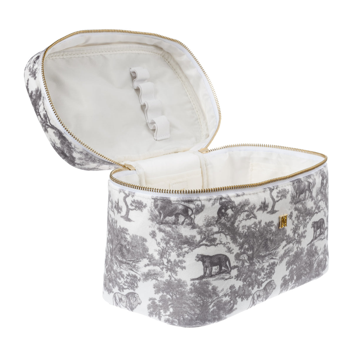 VELVET VANITY BAG LARGE GREY SAVANNAH PATTERN