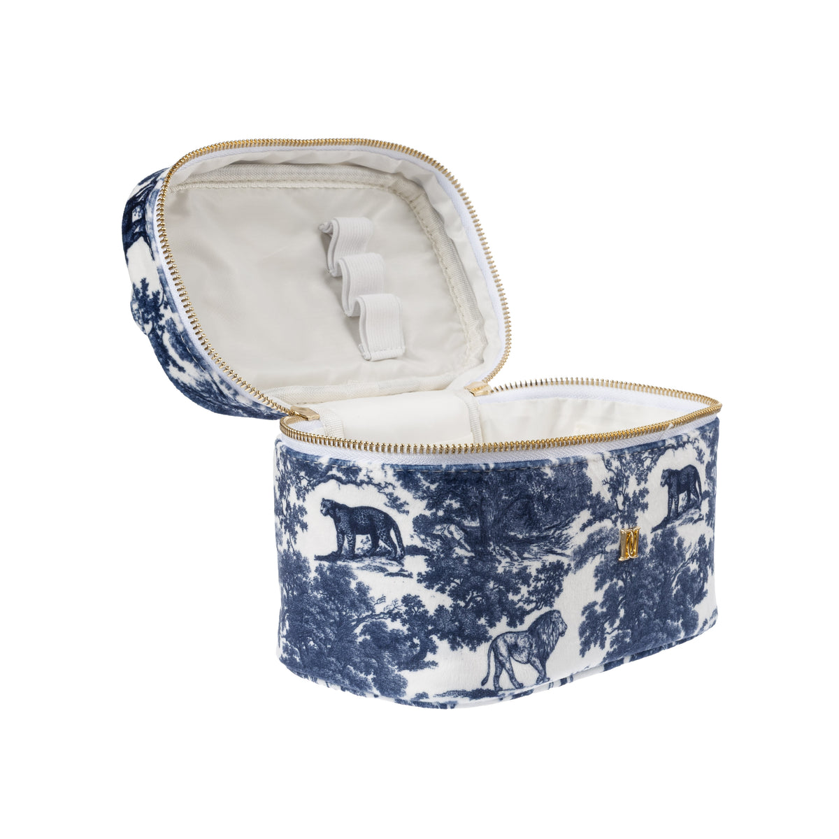 VELVET VANITY BAG SMALL NAVY BLUE SAVANNAH PATTERN
