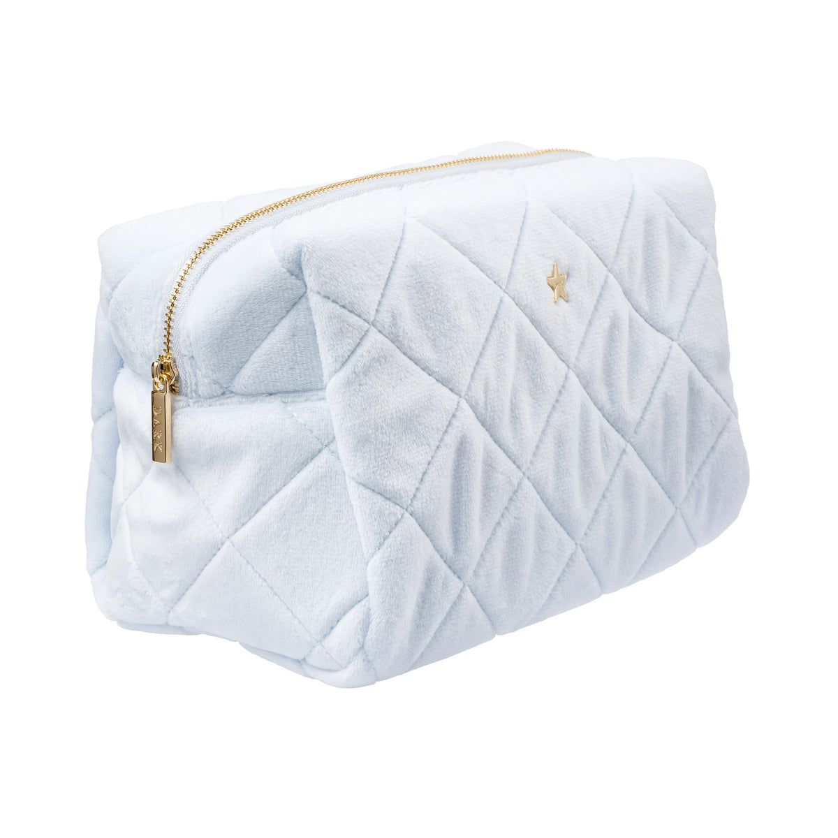 VELVET SQUARE QUILTED MAKE-UP POUCH LARGE COOL BABY BLUE