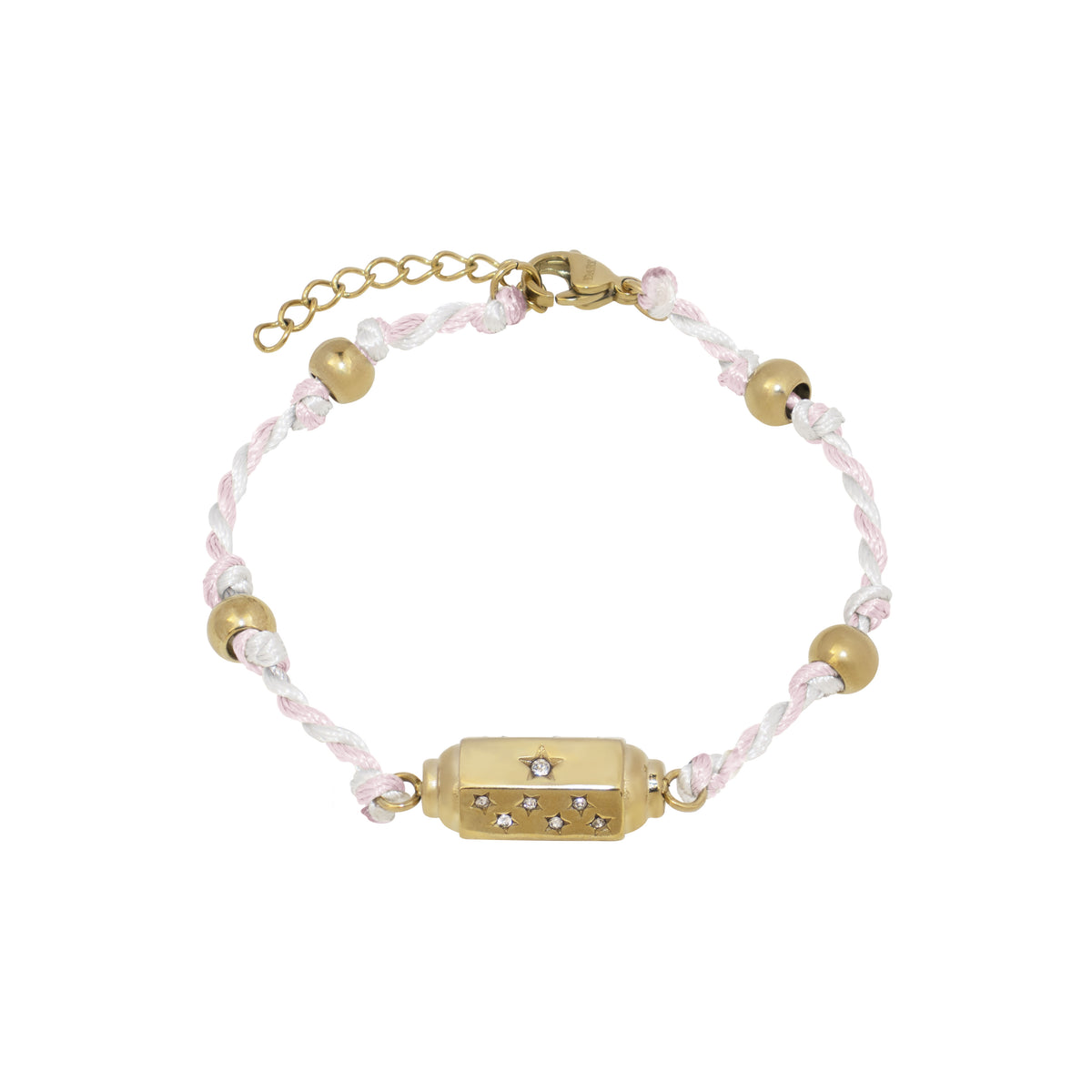 THREAD BRACELET WHITE & ROSE W/CRYSTAL STAR CHARM