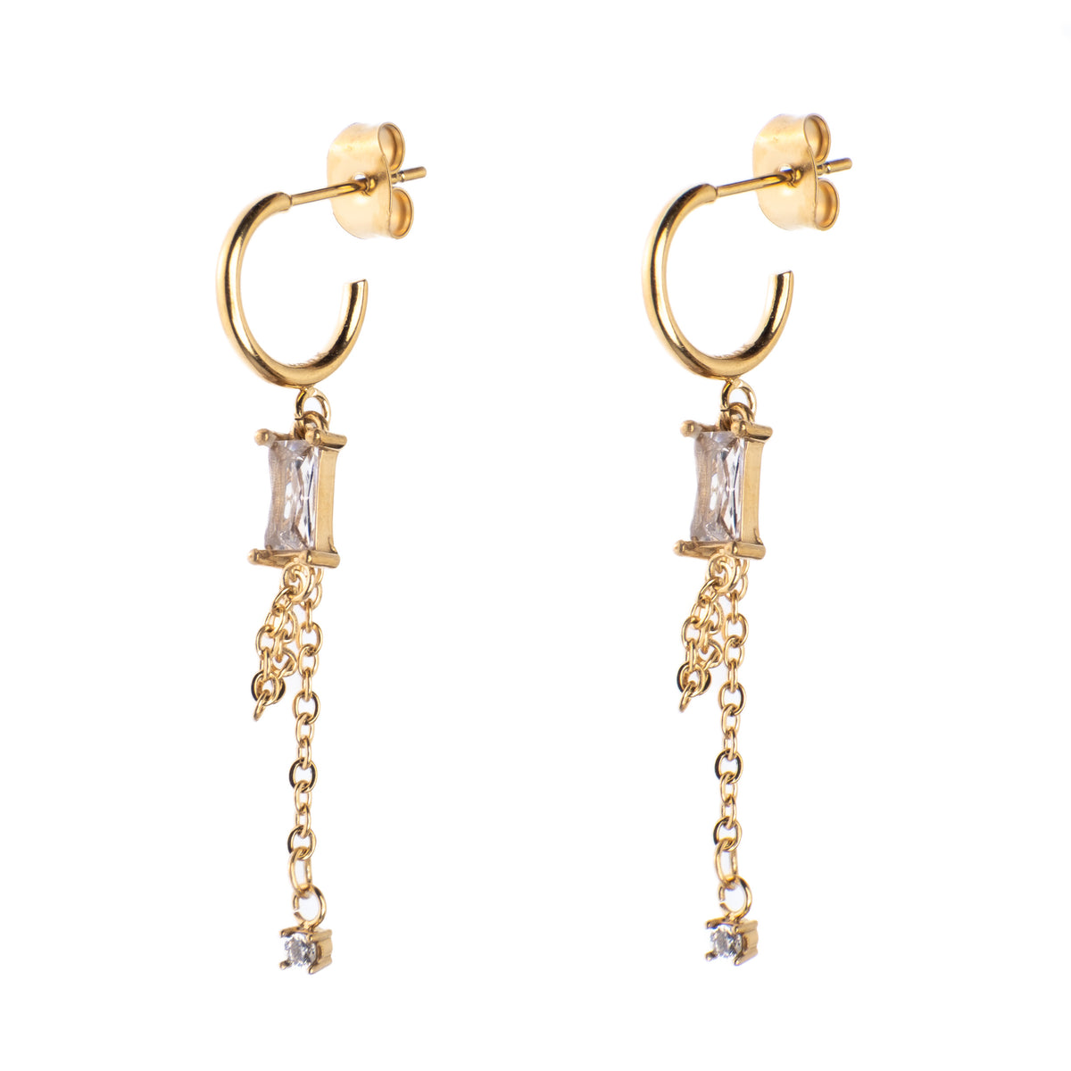 BAGUETTE CRYSTAL CREOLE W/CHAIN