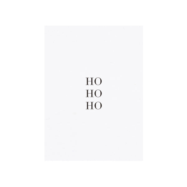 CARD "HO HO HO" WHITE W/BLACK BLOCK LETTERS