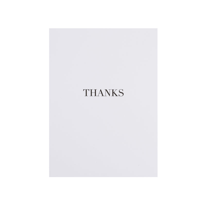 CARD "THANKS" WHITE W/BLACK BLOCK LETTERS