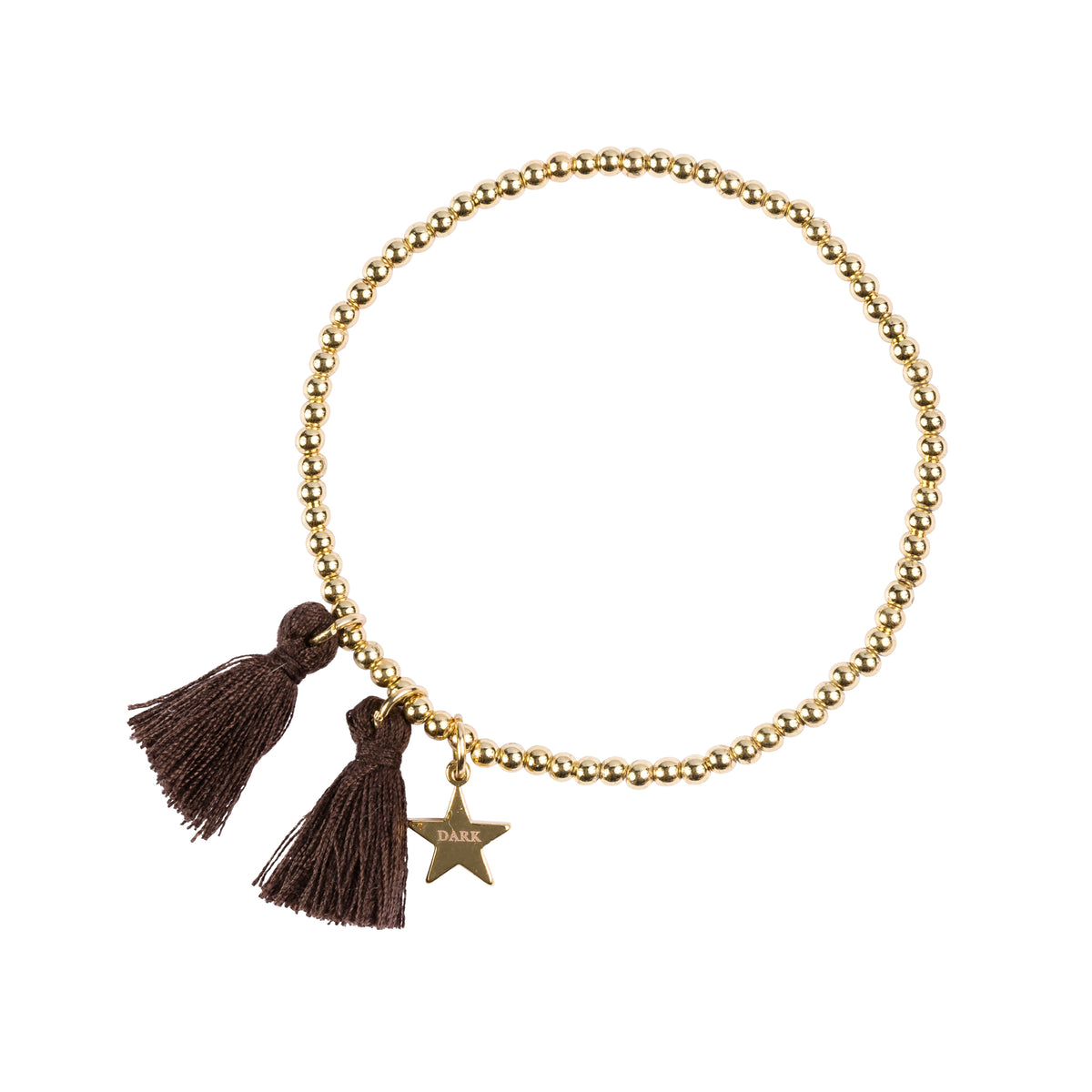 METAL BEAD BRACELET W/TASSEL CHOCOLATE BROWN