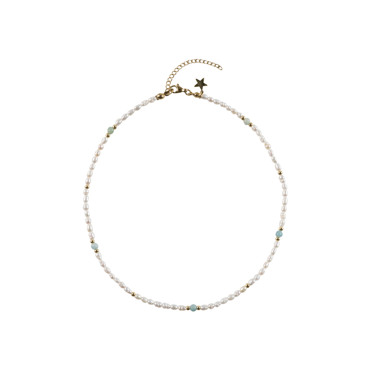 OVAL PEARL NECKLACE W/NATURAL STONE AQUAMARINE