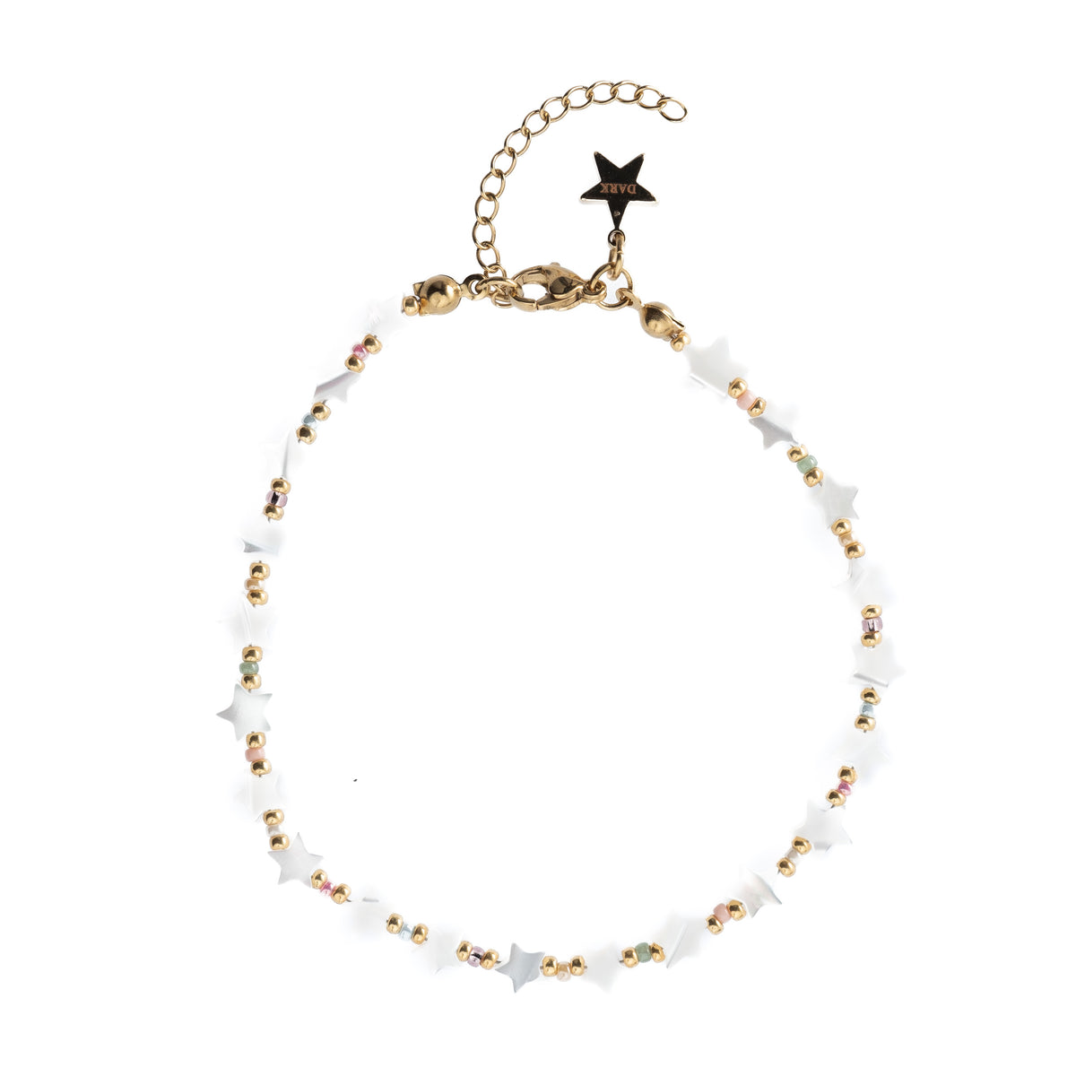 STAR MOP ANKLET W/MULTICOLOR GLASS BEADS