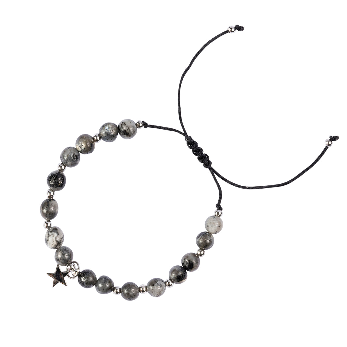 STONE BEAD BRACELET 6 MM DARK GREY W/SILVER