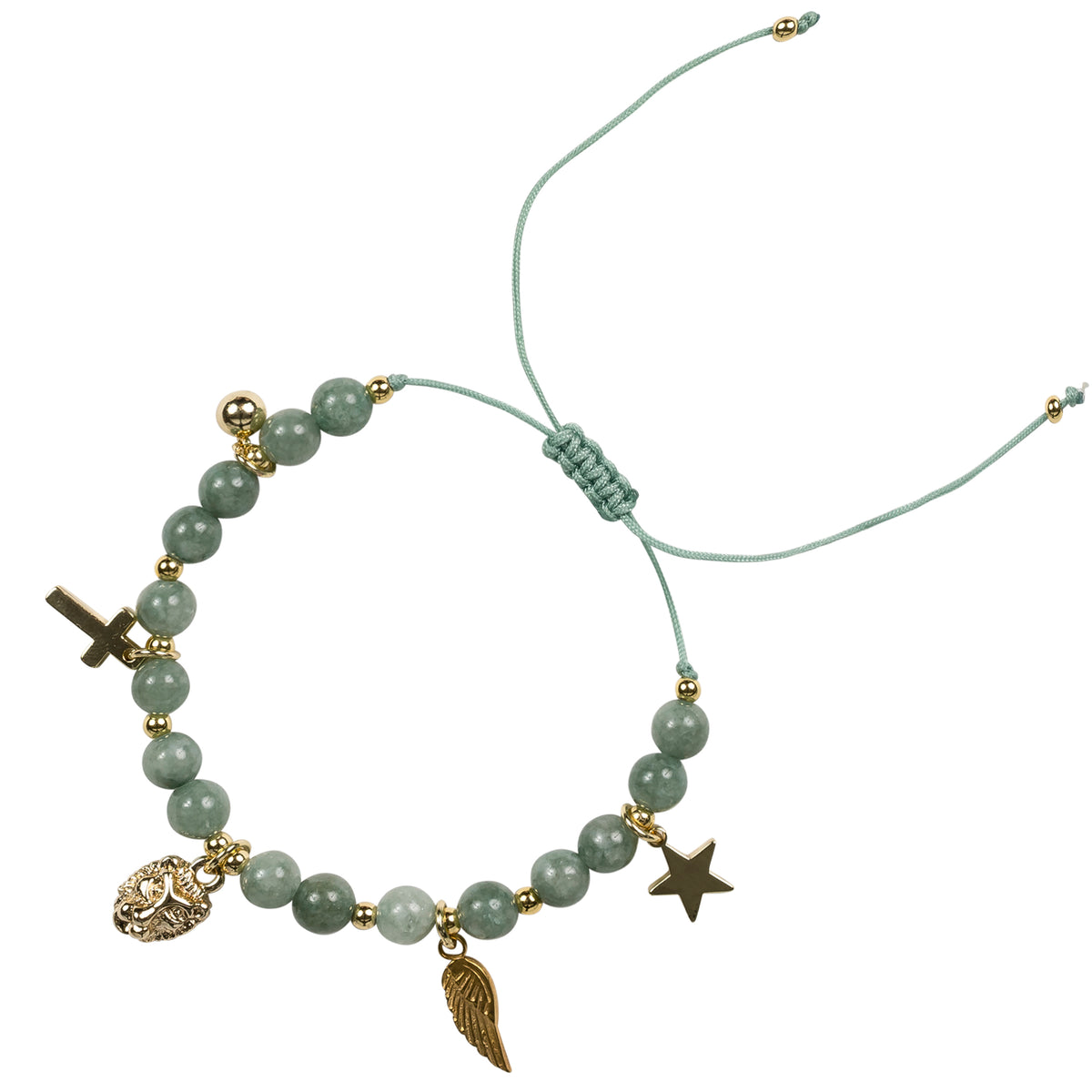 STONE BEAD BRACELET 6 MM W/CHARMS - GREEN JADE