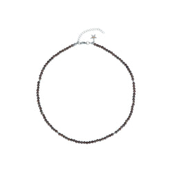 STONE BEAD NECKLACE 3 MM CHOCOLATE BROWN W/SILVER 40 CM