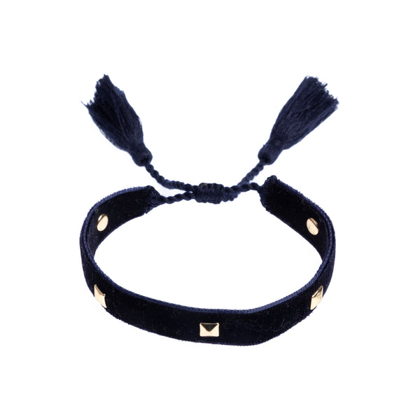 VELVET FRIENDSHIP BRACELET THIN W/STUD NAVY BLUE VELVET FRIENDSHIP BRACELET THIN W/STUD NAVY BLUE