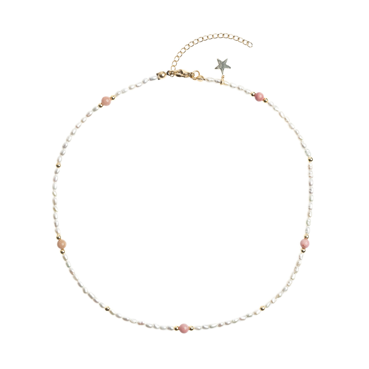 OVAL PEARL NECKLACE W/NATURAL STONE DUSTY ROSE