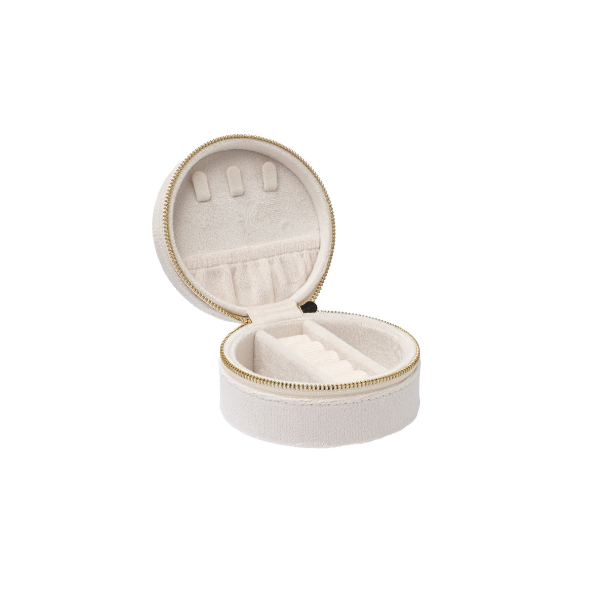 VELVET JEWELLERY BOX ROUND OFF WHITE