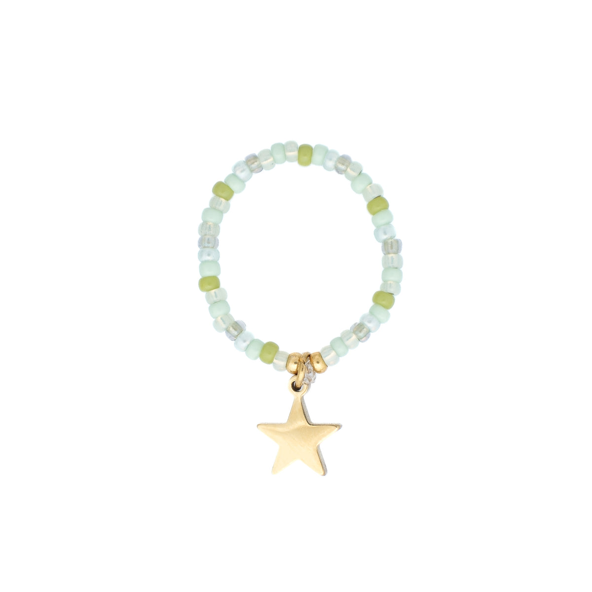 GLASS BEAD RING 2 MM OCEAN GREEN W/STAR CHARM