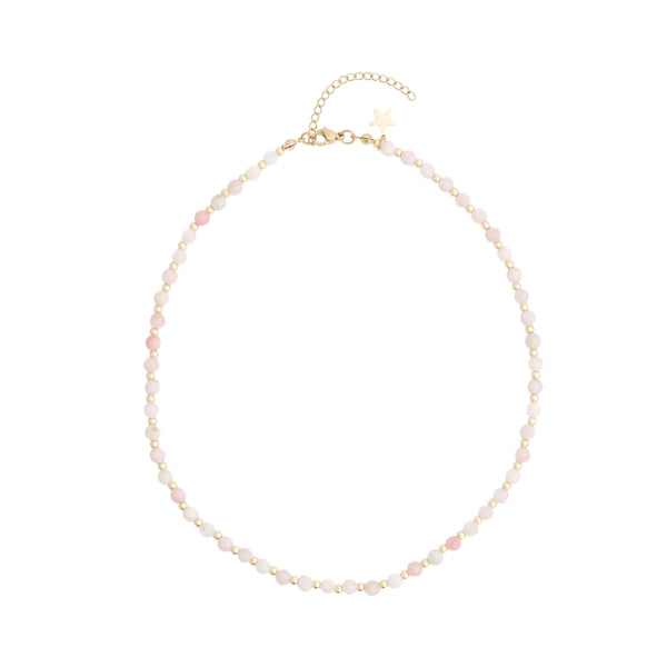STONE BEAD NECKLACE 4 MM W/GOLD BEADS ROSE