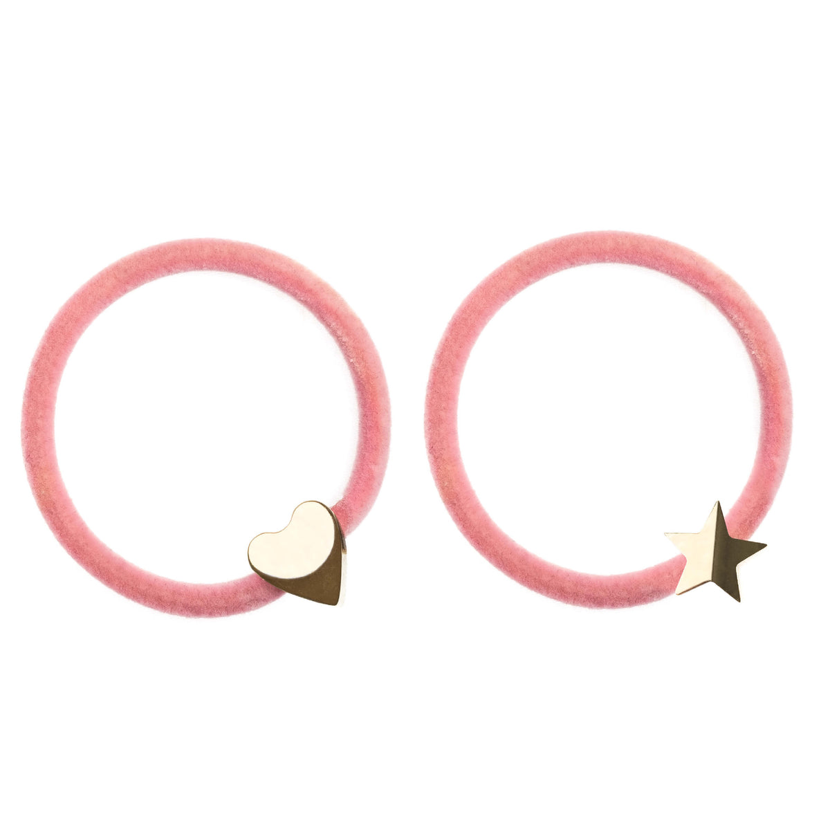 2 PK VELVET HAIR TIE BLUSH ROSE W/GOLD HEART & STAR