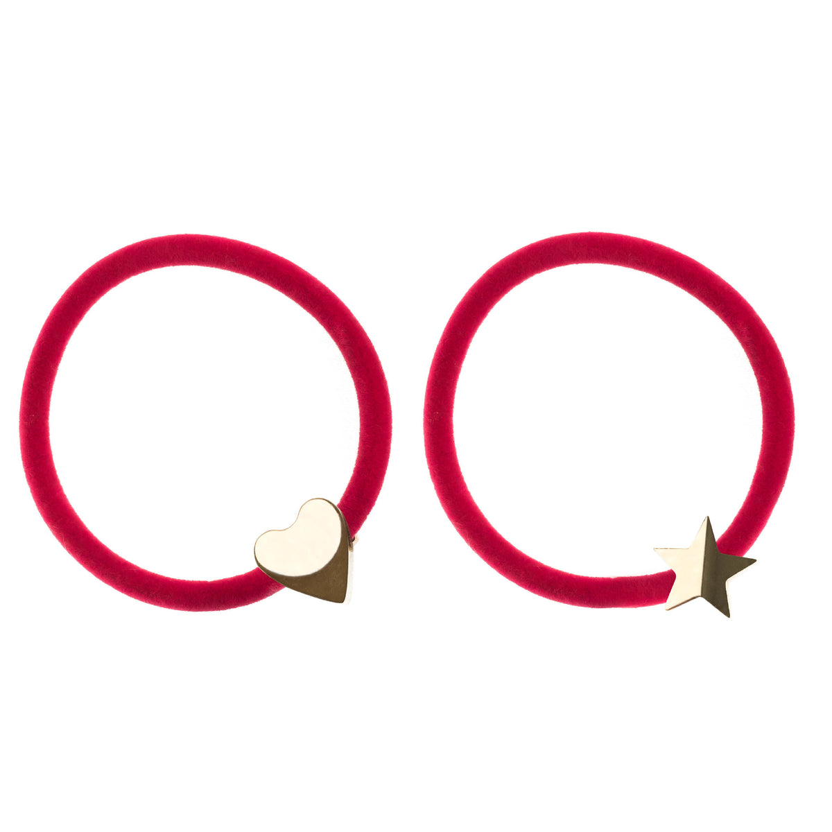 2 PK VELVET HAIR TIE RED W/GOLD HEART & STAR