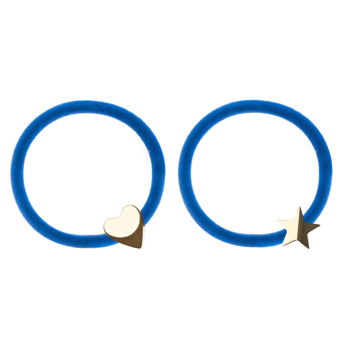 2 PK VELVET HAIR TIE STRONG BLUE W/GOLD HEART & STAR
