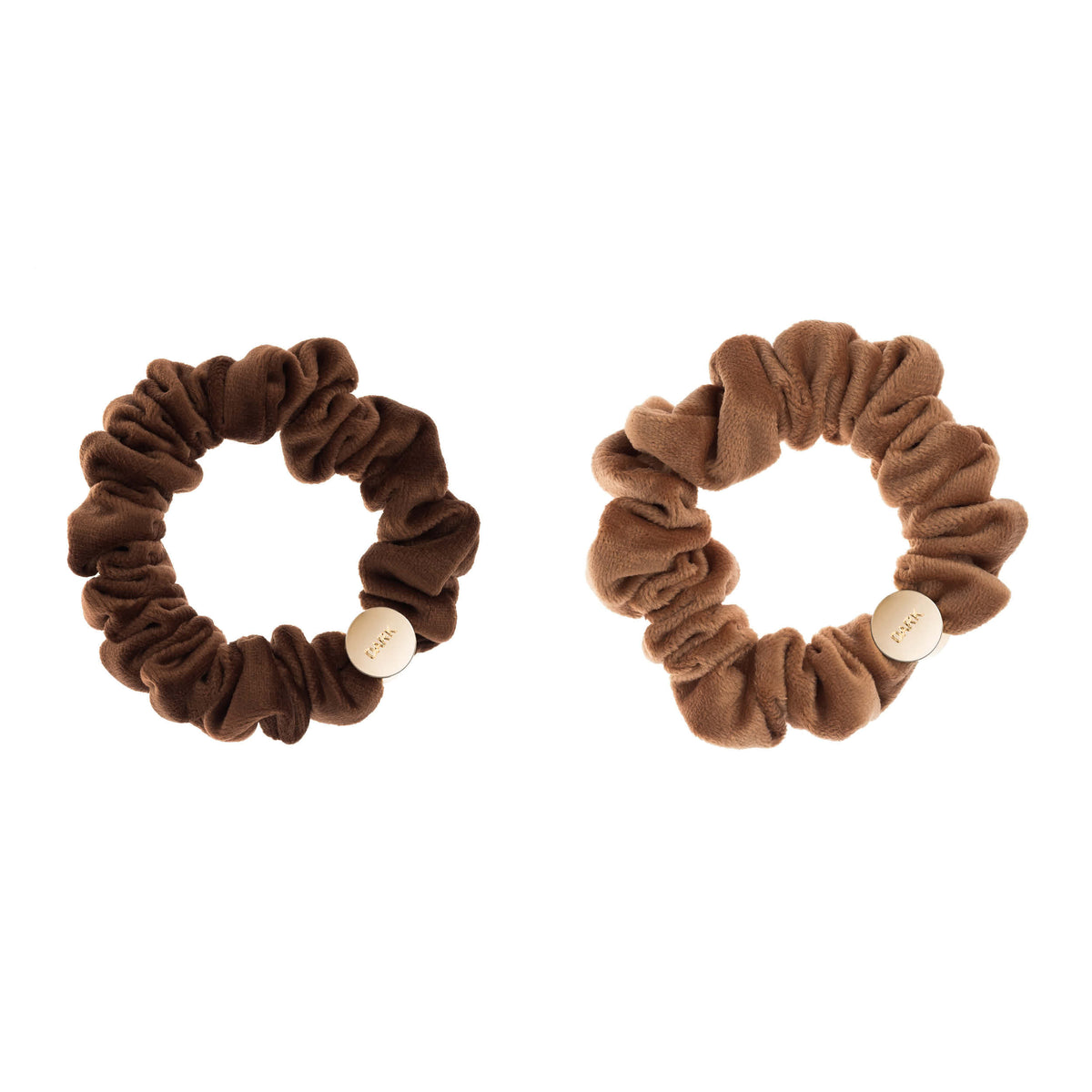 2 PK VELVET MINI SCRUNCHIE COGNAC & CAMEL