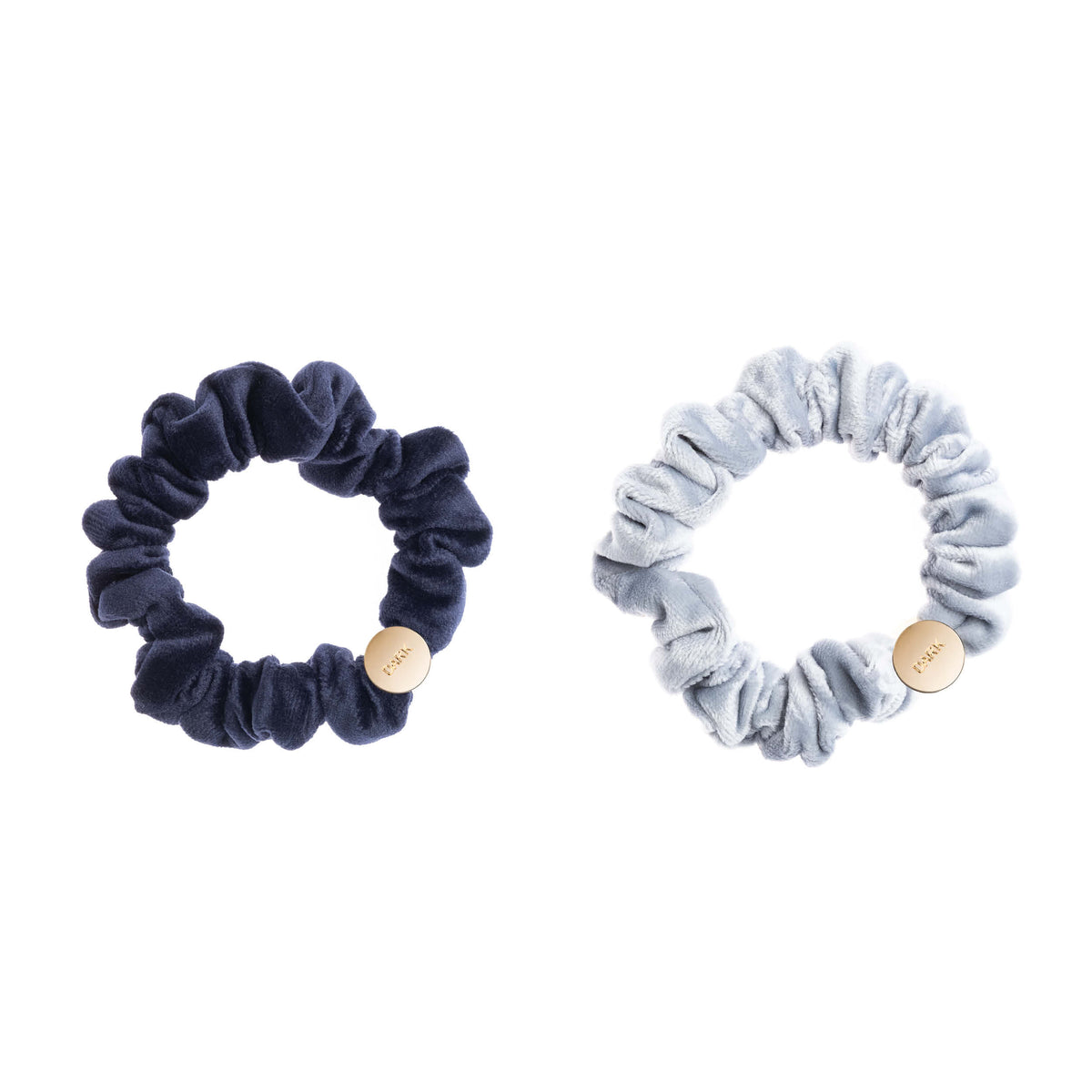 2 PK VELVET MINI SCRUNCHIE NAVY BLUE & COOL BLUE