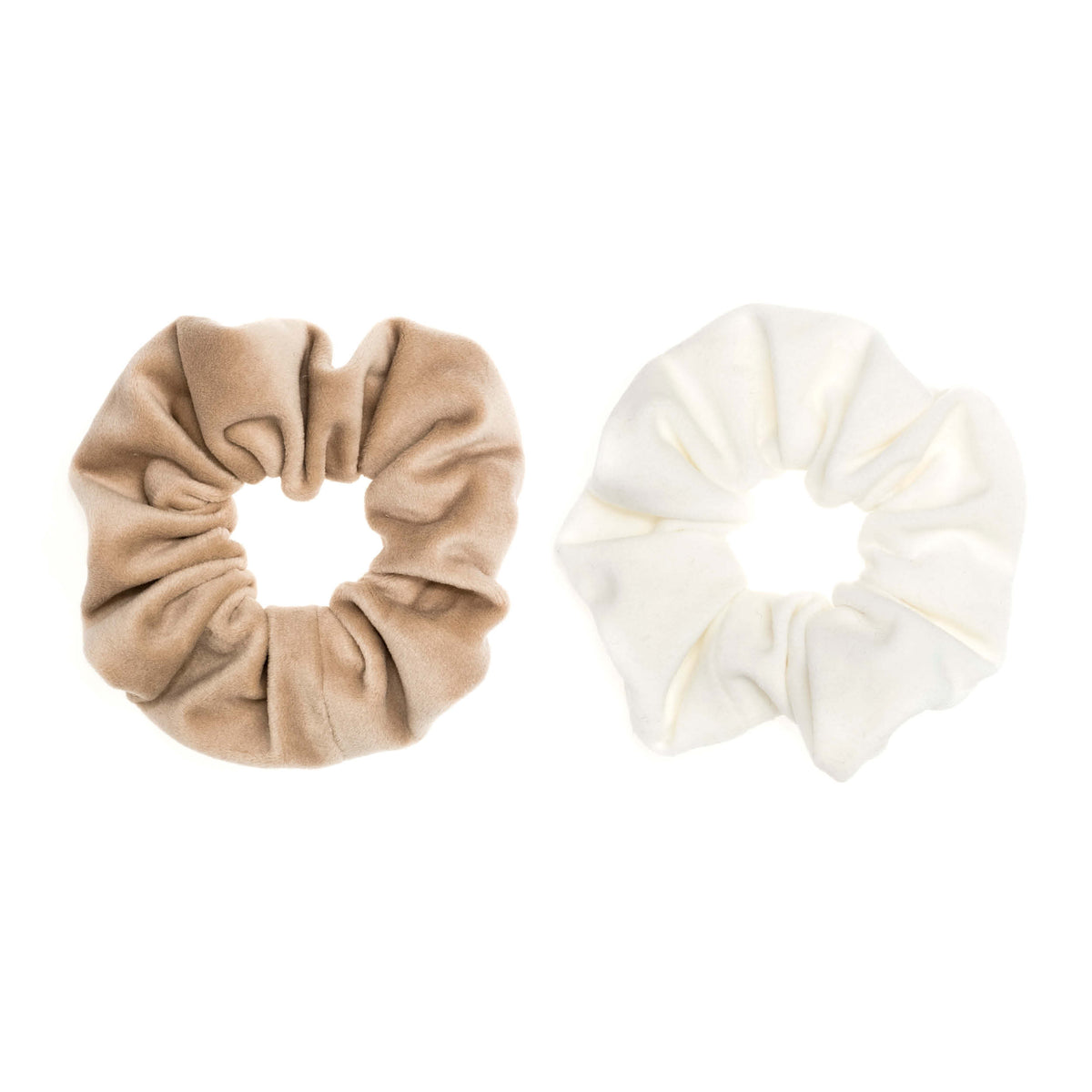 2 PK VELVET SCRUNCHIE SAND & WHITE