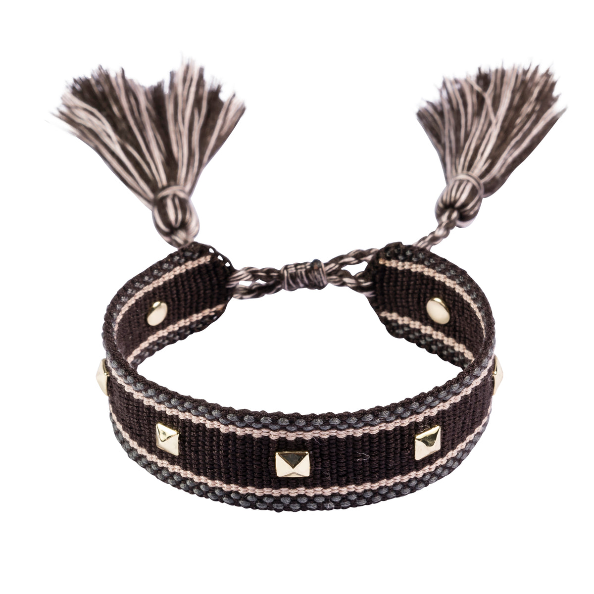 WOVEN FRIENDSHIP BRACELET W/STUD CHOCOLATE BROWN