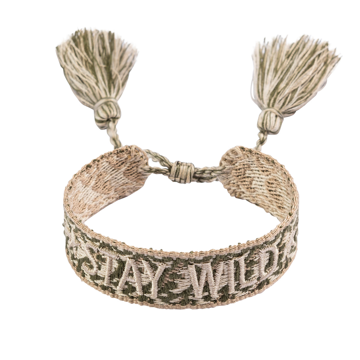 WOVEN FRIENDSHIP BRACELET "STAY WILD" FADED ARMY