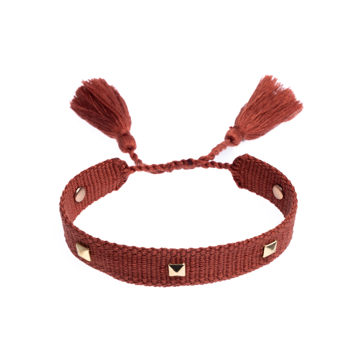 WOVEN FRIENDSHIP BRACELET THIN W/STUD - MAHOGANY