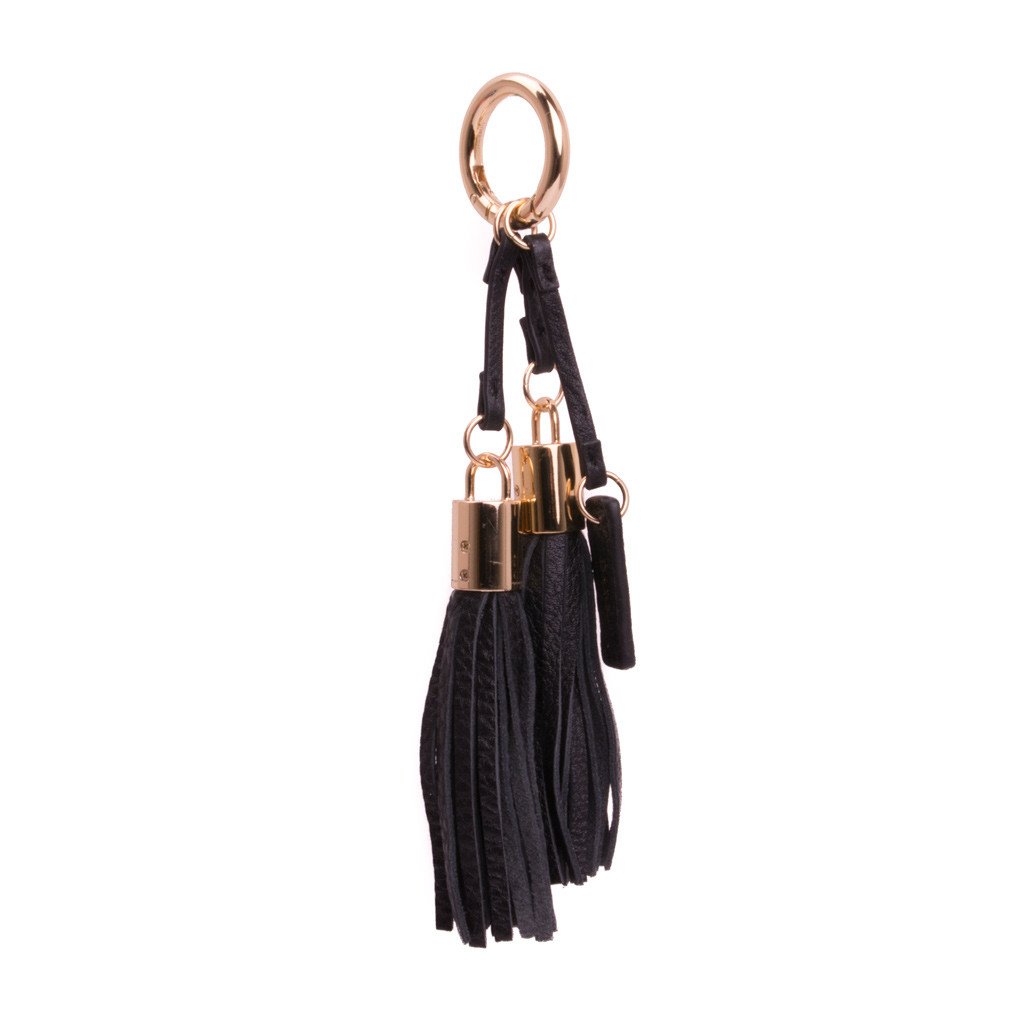 LEATHER TWIN TASSEL BLACK W/GOLD