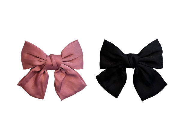 2 PK SOFT SATIN BOW HAIR CLIP DARK ROSE & BLACK
