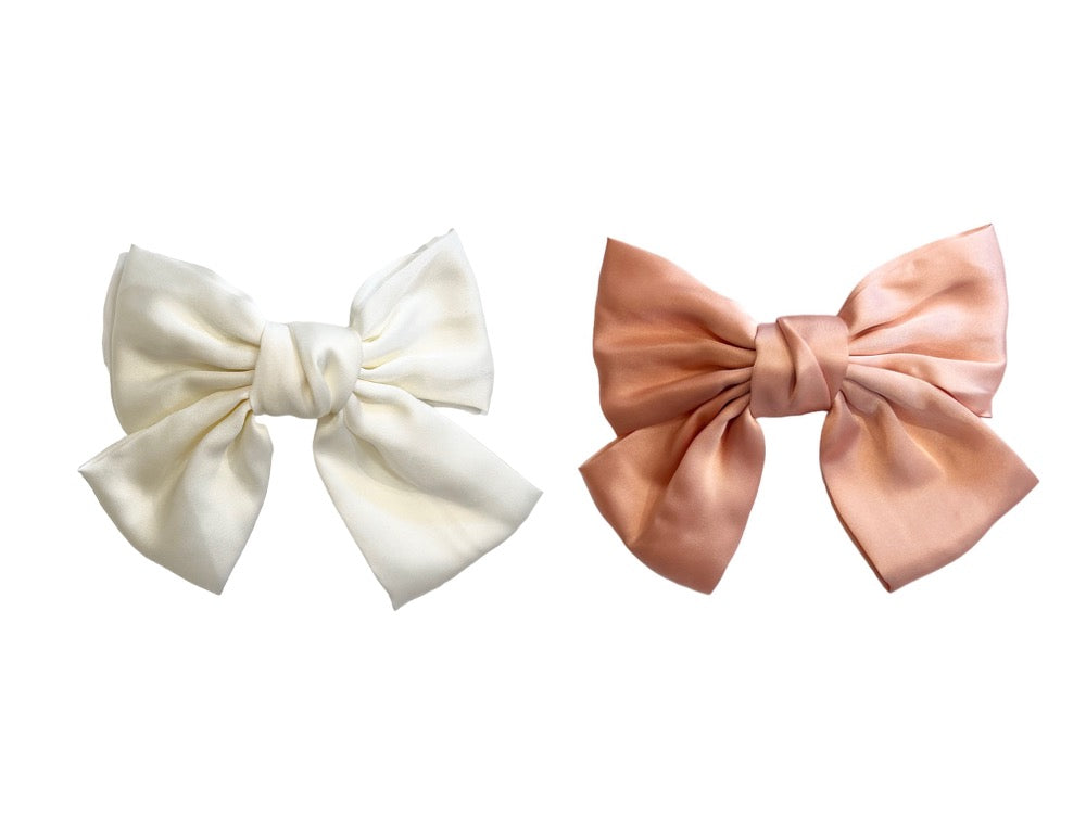 2 PK SOFT SATIN BOW HAIR CLIP VANILLA & PALE ROSE