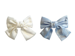 2 PK SOFT SATIN BOW HAIR CLIP VANILLA & LIGHT BLUE
