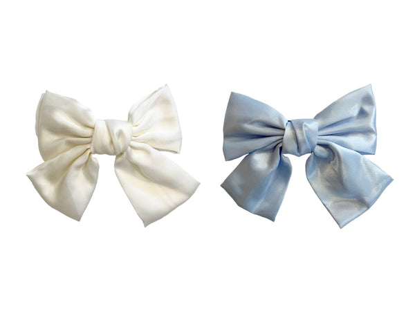 2 PK SOFT SATIN BOW HAIR CLIP VANILLA & LIGHT BLUE
