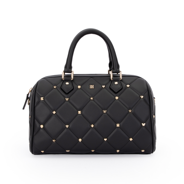 LEATHER QUILTED BOWLER BAG SMALL W/SIGN STUDS