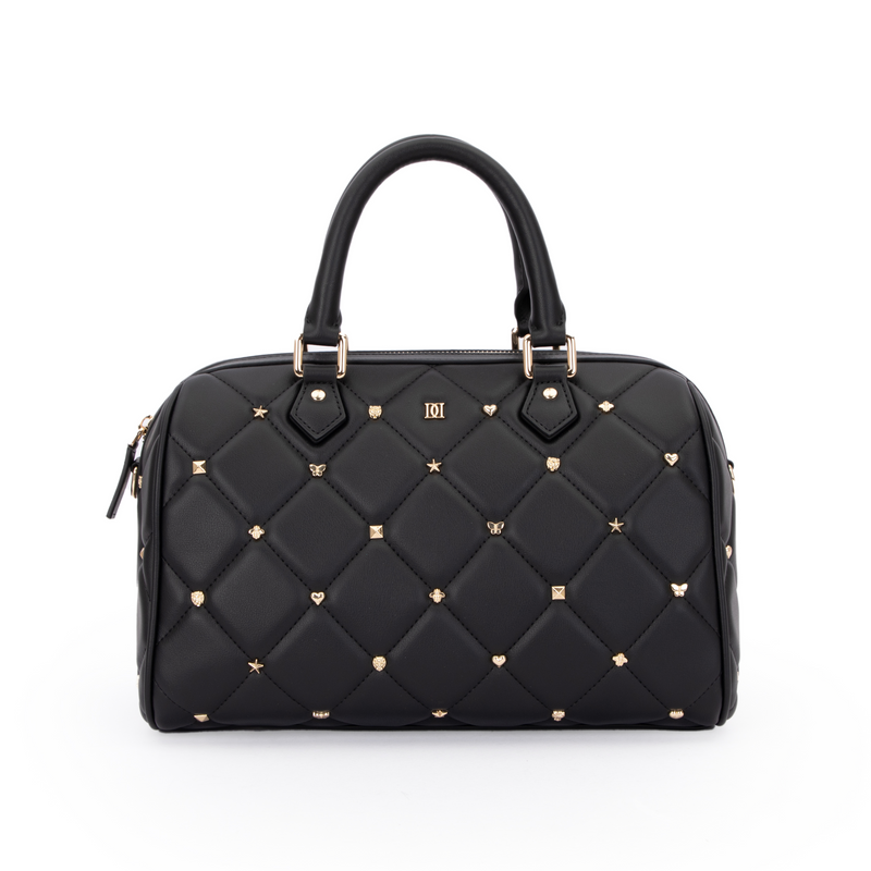 LEATHER QUILTED BOWLER BAG SMALL W/SIGN STUDS
