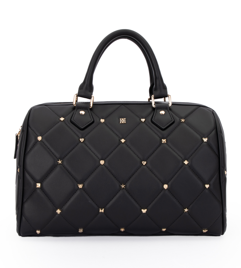 LEATHER QUILTED BOWLER BAG LARGE W/SIGN STUDS