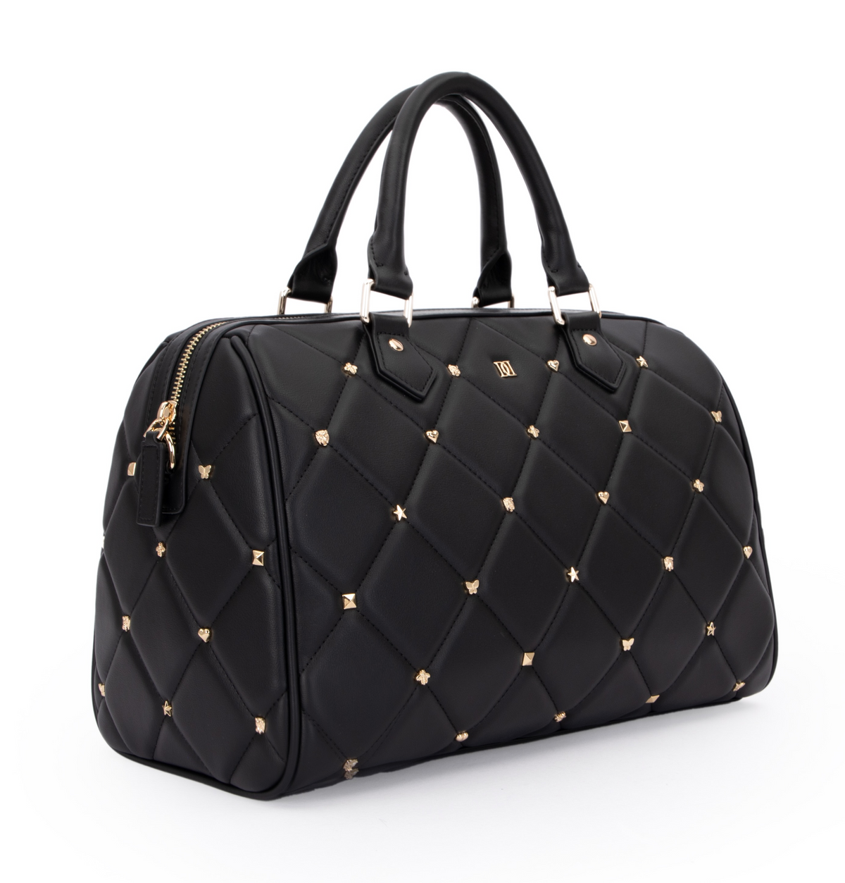 LEATHER QUILTED BOWLER BAG LARGE W/SIGN STUDS