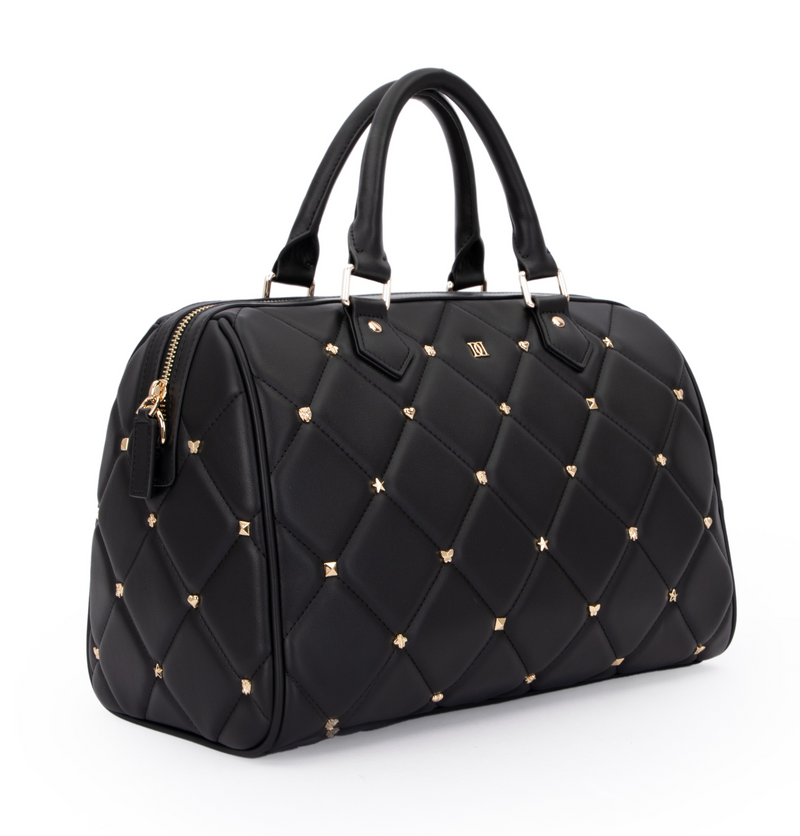 LEATHER QUILTED BOWLER BAG LARGE W/SIGN STUDS