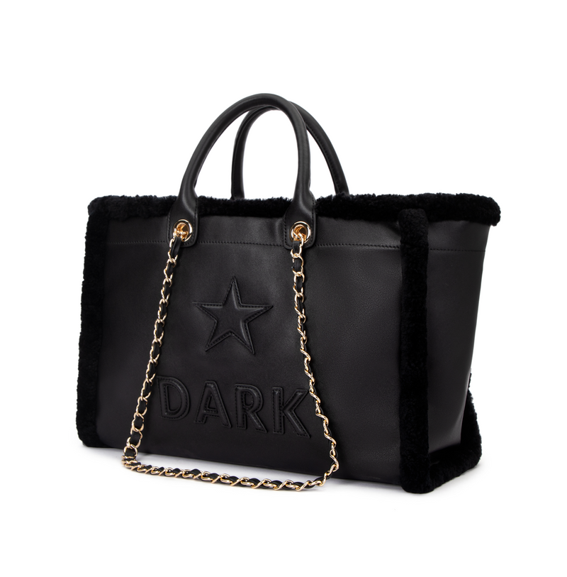 LEATHER TOTE BAG W/SHEARLING BLACK