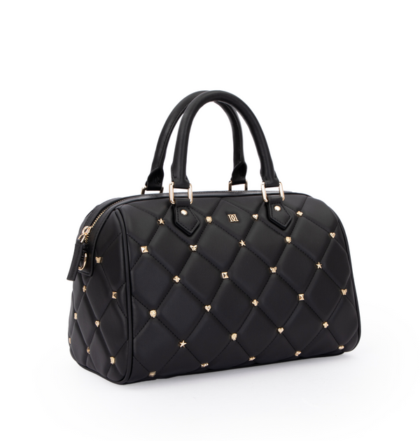 LEATHER QUILTED BOWLER BAG SMALL W/SIGN STUDS
