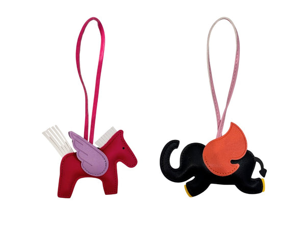 2 PK PONY & ELEPHANT BAG CHARM PINK & BLACK COMBO