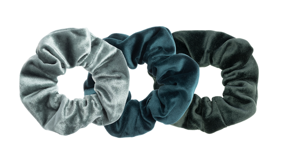 3 PK VELVET SCRUNCHIE GREENS