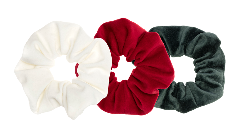 3 PK VELVET SCRUNCHIE SANTA BABY