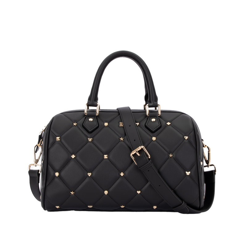 LEATHER QUILTED BOWLER BAG SMALL W/SIGN STUDS