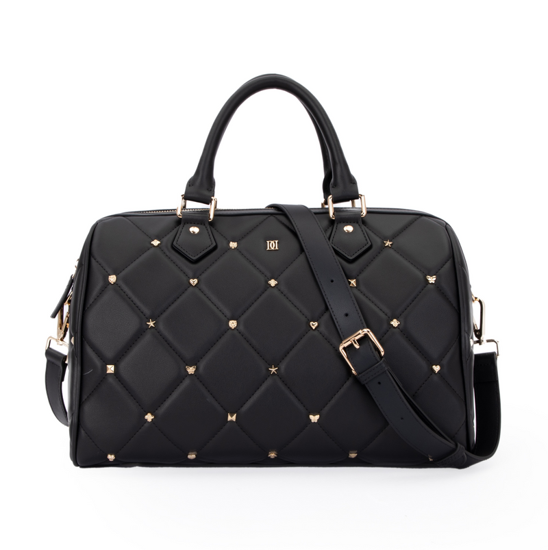 LEATHER QUILTED BOWLER BAG LARGE W/SIGN STUDS