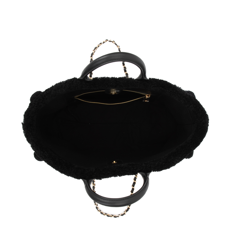 LEATHER TOTE BAG W/SHEARLING BLACK