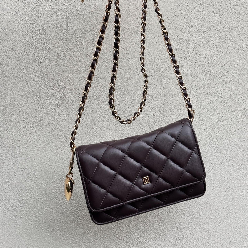 LEATHER QUILTED MINI BAG CHOCOLATE BROWN