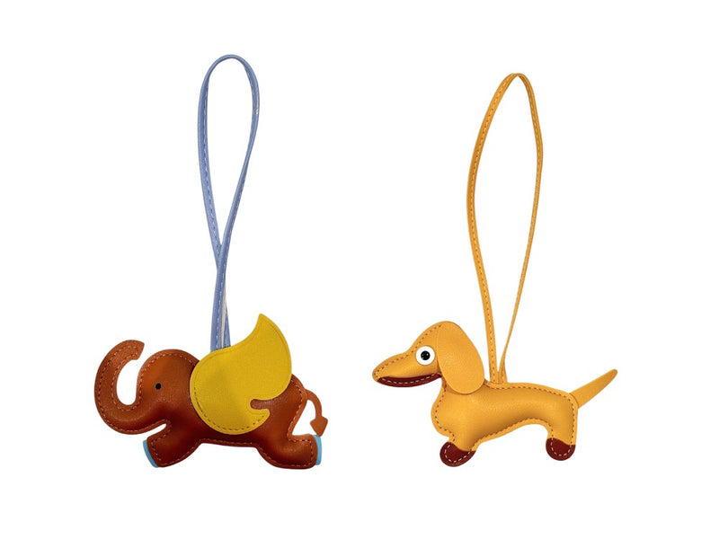 2 PK ELEPHANT & DACHS BAG CHARM BROWN & YELLOW COMBO